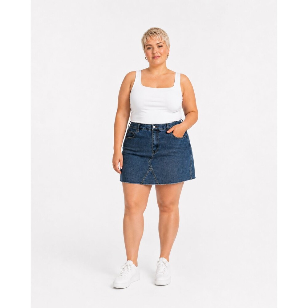 Old Navy Plus Denim Skirt Sz 18 Med Wash Summer Cotton Pockets Frayed Bottom NWT